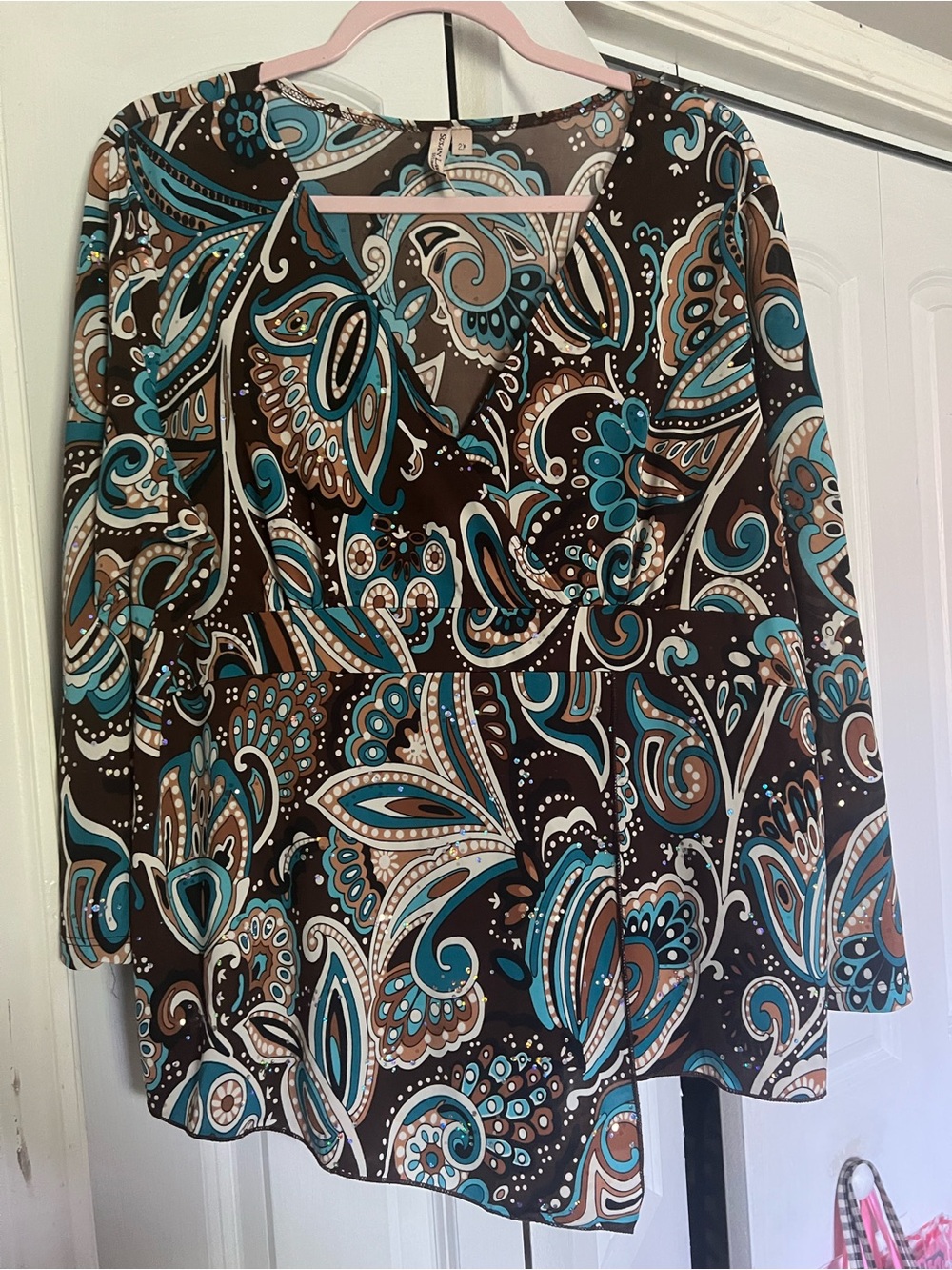 Susan Lawrence Brown Paisley Tunic with Teal and Cream Accents